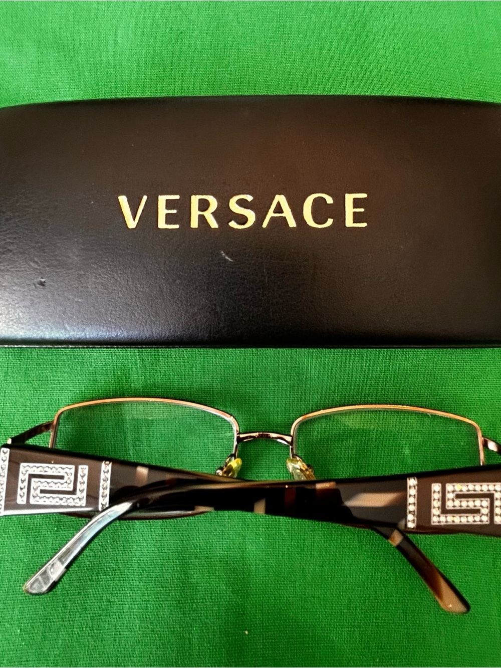 Versace 1163-B Tortoise Rhinestone Greek Key Eyeglasses Frames 52-16-130 w/Case